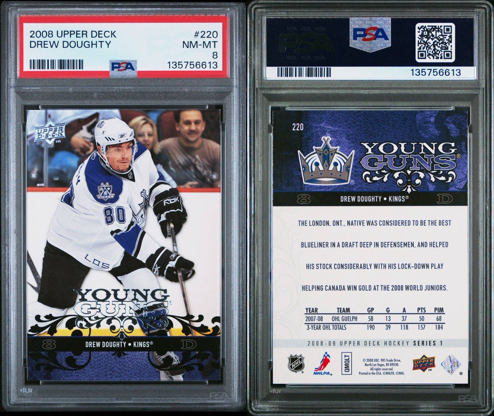2008-09 Upper Deck - Young Guns Drew Doughty #220 (RC) PSA 8 view 3