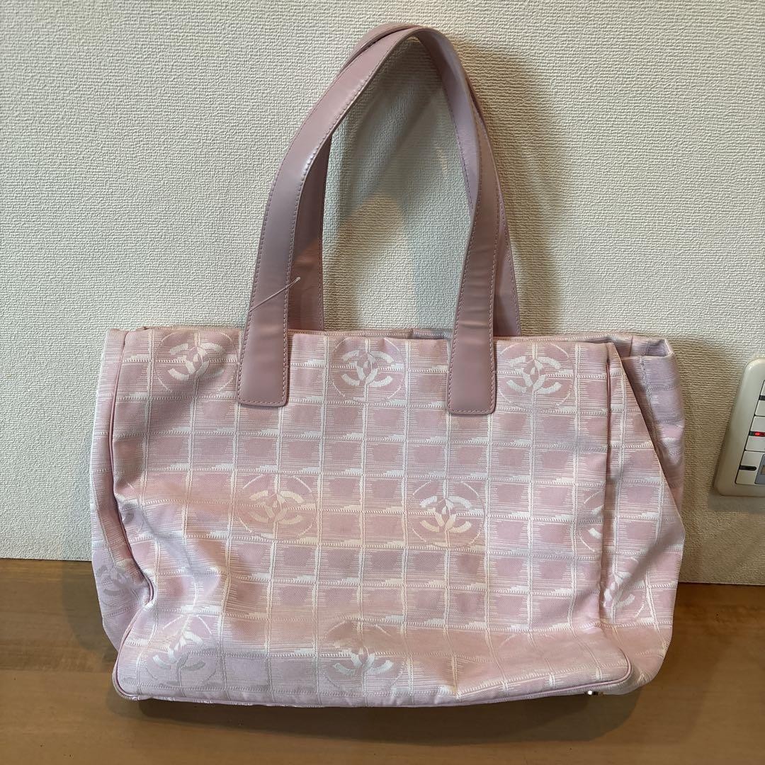 CHANEL Travel Line Tote Bag in Pink Beige Excellent Condition SX401585