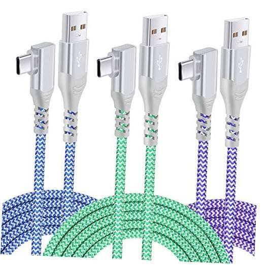 USB C Cable Fast Charging,  3-Pack Nylon Braided Right 10ft Blue,Green,Purple-image