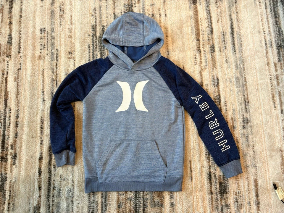 男孩尺寸 7 Hurley 蓝色标志连帽运动衫轻便 — 第 2/3 张图片