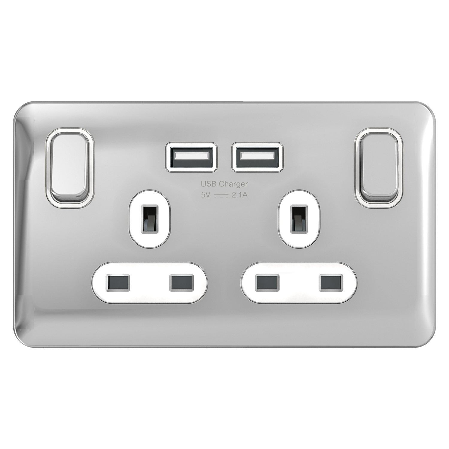 Schneider Screwless 2 GANG SOCKET  & 2 USB Polished Chrome GGBL30202USBAWPCS