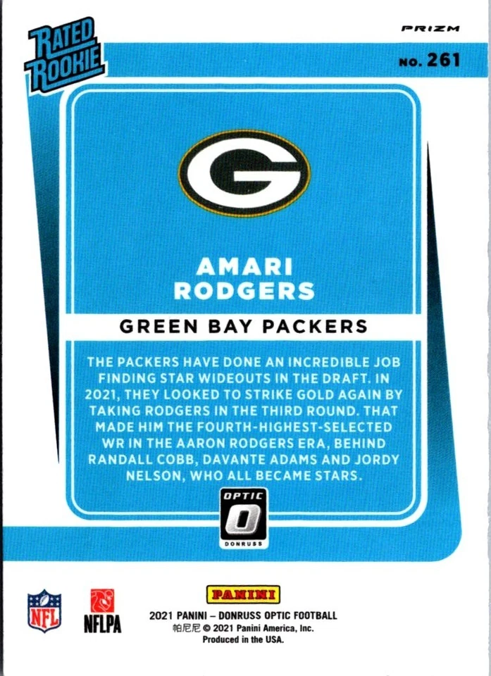 2021 Donruss Football Purple Shock Amari Rodgers Green Bay Packers #261 - Image 2 of 2