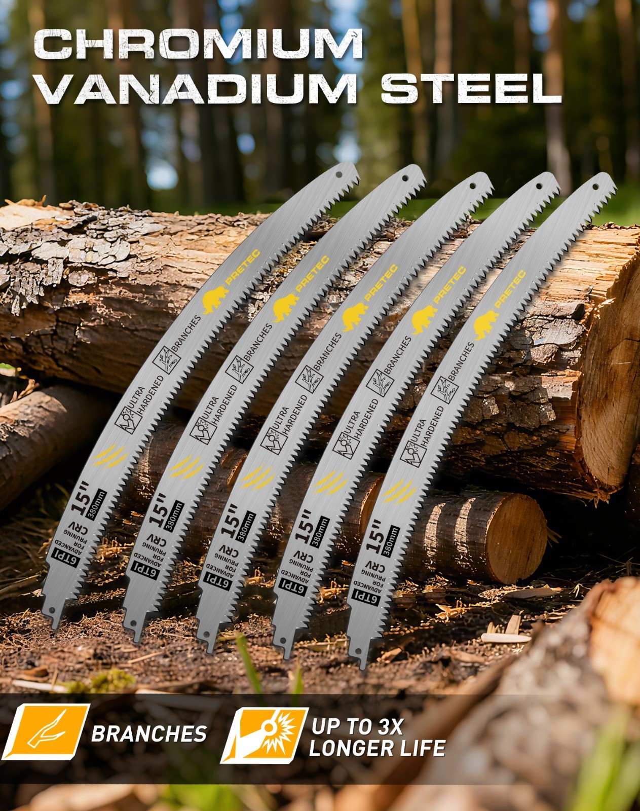15" Reciprocating Saw Blades 5 Pack 6TPI Wood Pruning Japanese Teeth Heavy Duty