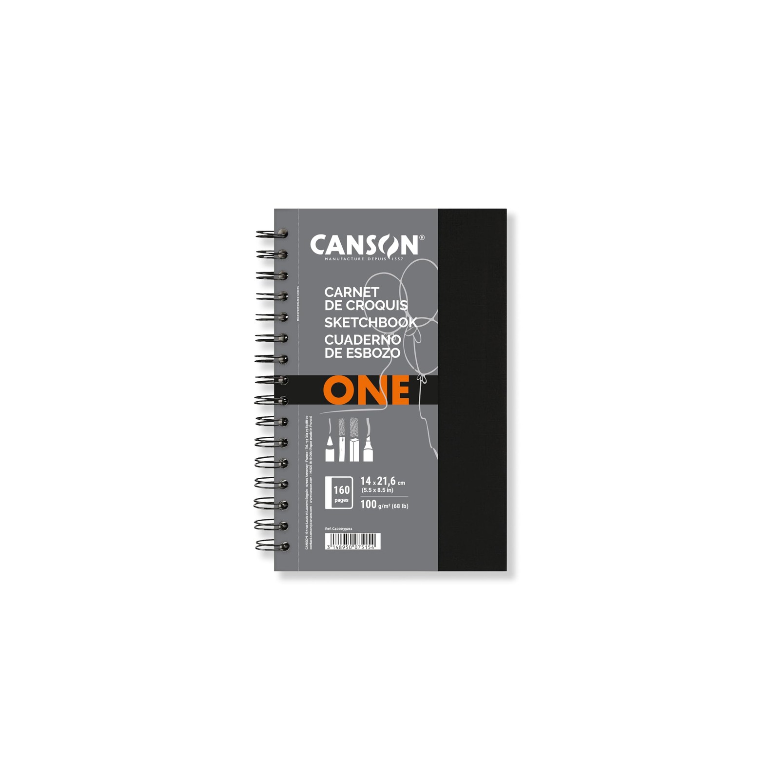 Canson ArtBook ONE - 14x21.6cm spiral-bound sketchbook 14x21.6cm, White