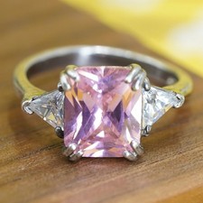 Size 8.25, vintage Sterling 925 silver ring with pink and clear cz