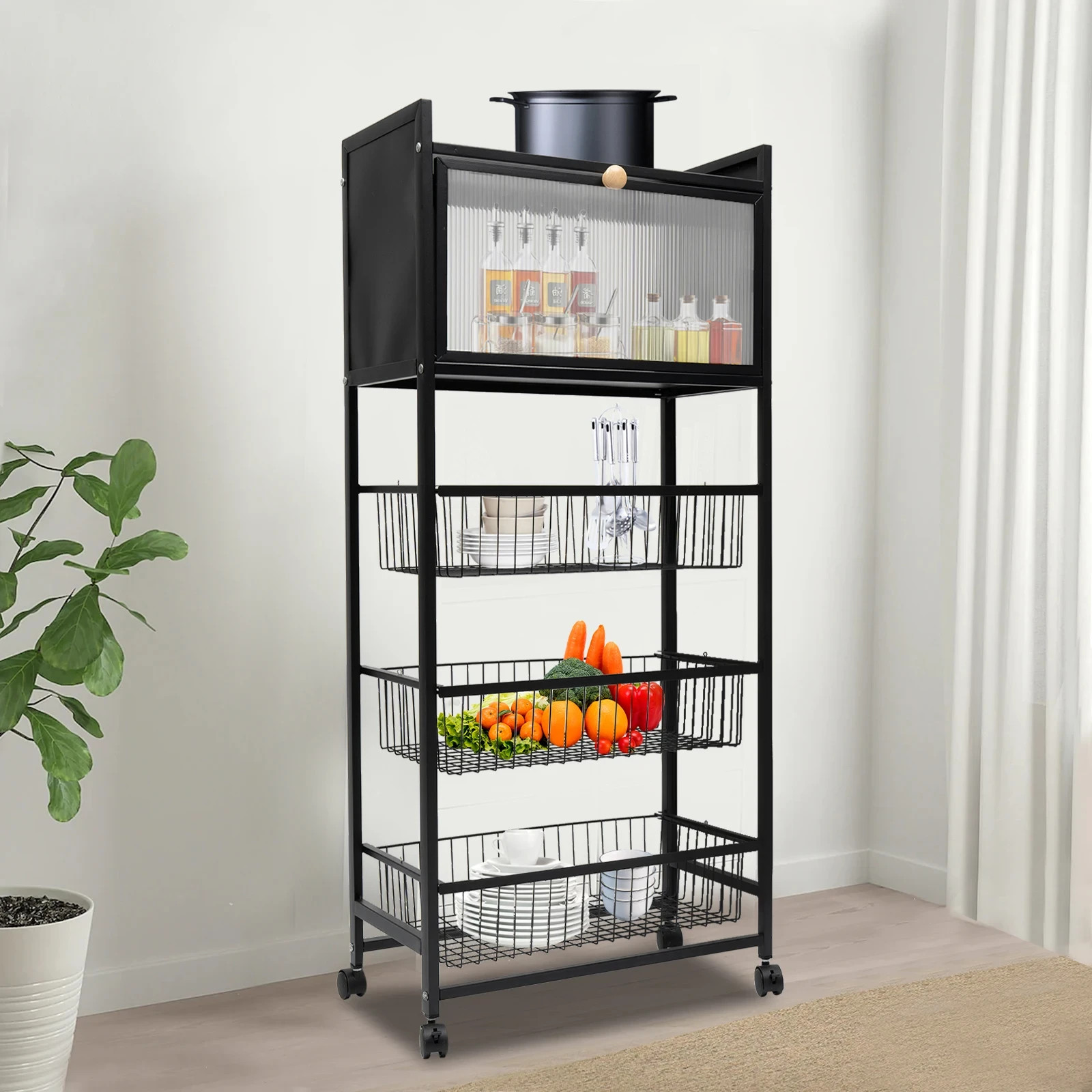 5-Tier Kitchen Storage Rack Rolling Organizer Cart w/ Brake Casters Black