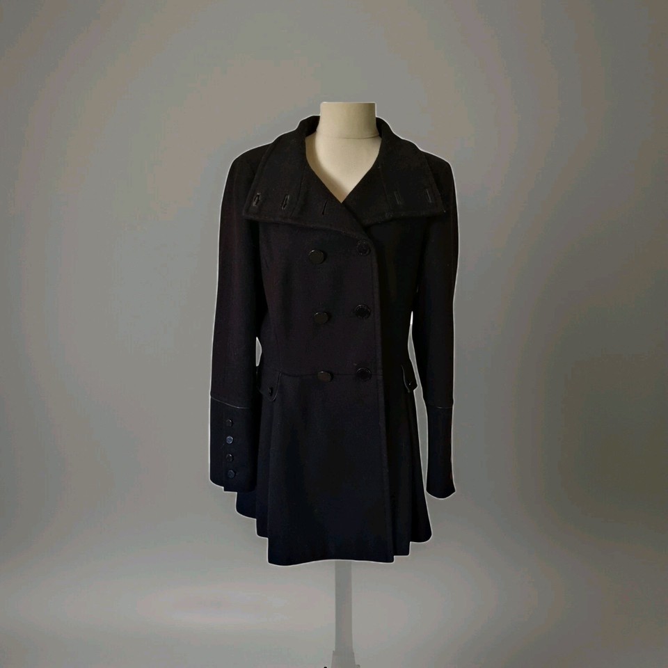 Calvin Klein Wool Military Skirted Coat Size 10 Black~Double Breasted ~ Must See