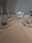 Fenton Longaberger Handpainted Iridescent Green 3 Bells And Glass Vase