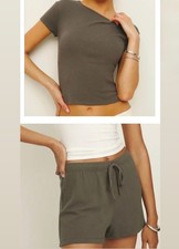 reformation knit olivia set XS in Khaki color