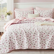 Cotcomf Oversized King Size Quilt Set 128X120 Pink Floral Extra Wide Super King
