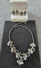 Vintage Rhinestone Necklace & Earrings Set Floral w Blue Rhinestones Choker Set — photo 1