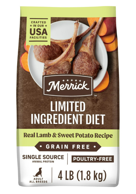 Merrick Limited Ingredient Real Lamb&Sweet Potato Dry Dog Food, Grain Free, 22lb