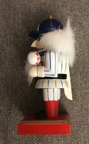 Small Baseball Nutcracker. Wooden. Blue hat & Stripe Uniform - Foto 4 di 6
