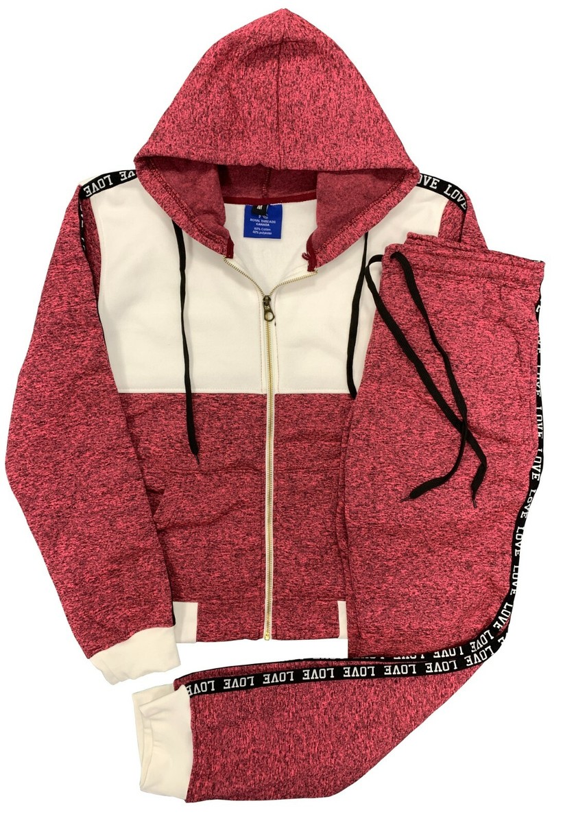 Womens Sweatsuit LOVE Stripe Soft Fleece Jogger Sweat Jacket Sweatpants  Outfit | eBay