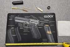 Pistol Cleaning Bench Glock Mat  16.5X11"w/9mm Cleaning Kit Cloth Schematic 