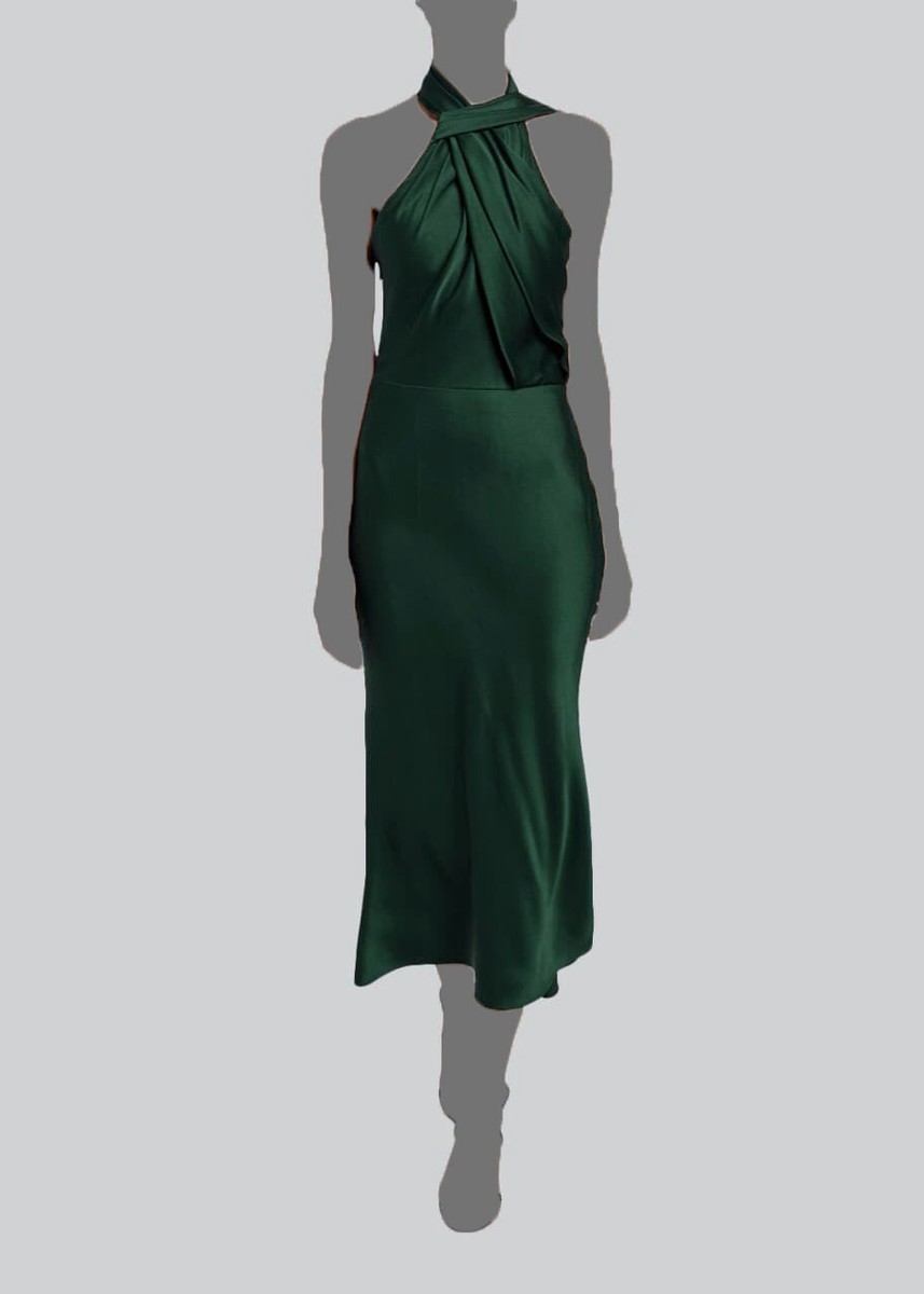 jason wu satin dress $2495 Jason Wu Women's Green Satin Halter Neck A-Line Dress Size 8