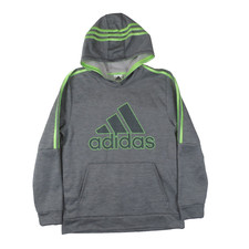 Adidas Active Sport Hoodie Sweatshirt Youth Boys XL Grey Lime Athletic Pullover