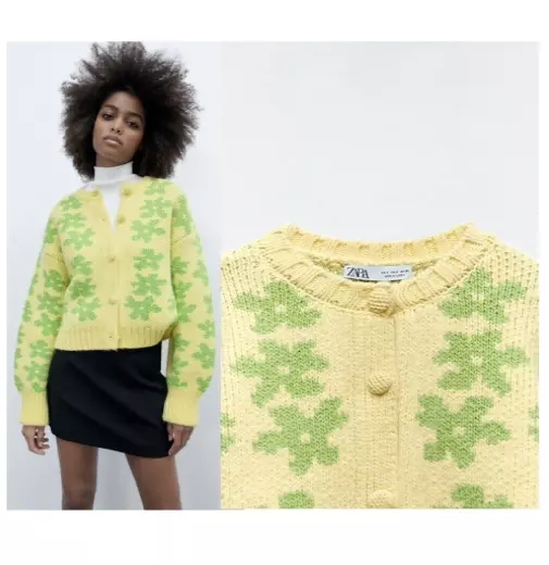 ZARA floral jacquard knit cardigan size S | eBay
