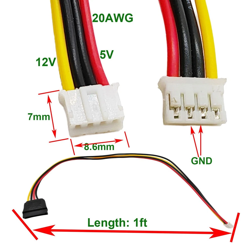 100pcs Mini 4 Pin PH 2.0mm Female to 15 Pin SATA Female HDD Power Supply Cable - Image 3 of 4