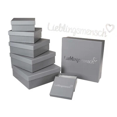 MARKENLOS 8ER SET LIEBLINGSMENSCH GESCHENK KARTONAGE BOX GESCHENKVERPACKUNG GRAU SILBER 86