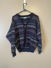 Vintage Winona Knits Women L Fair Isle Wool Cardigan Sweater Zip Jacket USA Made