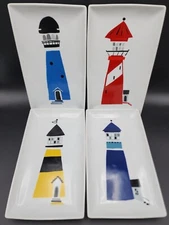 Crate & Barrel Lighthouse Appetizer Plates Tableware Beach Ocean Theme Platters