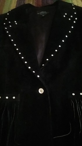 MontanaCo Genuine Suede Fringed Western Crystal Studded Blazer Hanna Montana... - Picture 3 of 13