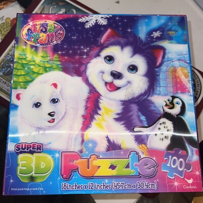 Lisa Frank Super 3D Jigsaw Puzzle 100pc Husky Polar Bear Penguin 18 x 12''