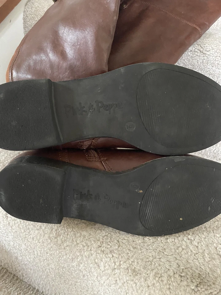 Botas de montar rosa y pimienta para mujer talla 6M hasta la rodilla medianas marrón hebilla trasera Foto 4 de 4