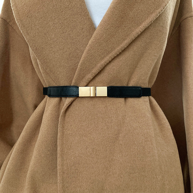Elegant Skinny Waist Belt with Golden Metal Buckle for Sweaters Dresses and Coats-image