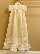 Vintage Baby Christening Baptism Dress Bonnet Satin Ivory Gown Boutique Newborn