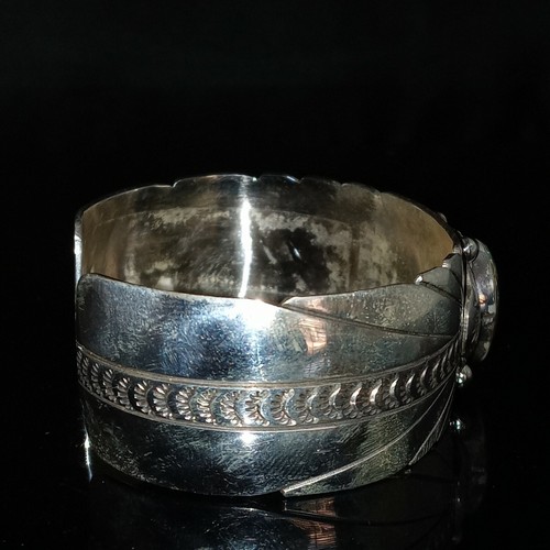 Unisex Native American Navajo Sterling Silver Turquoise Cuff Signed Elouise Kee - Picture 10 of 12
