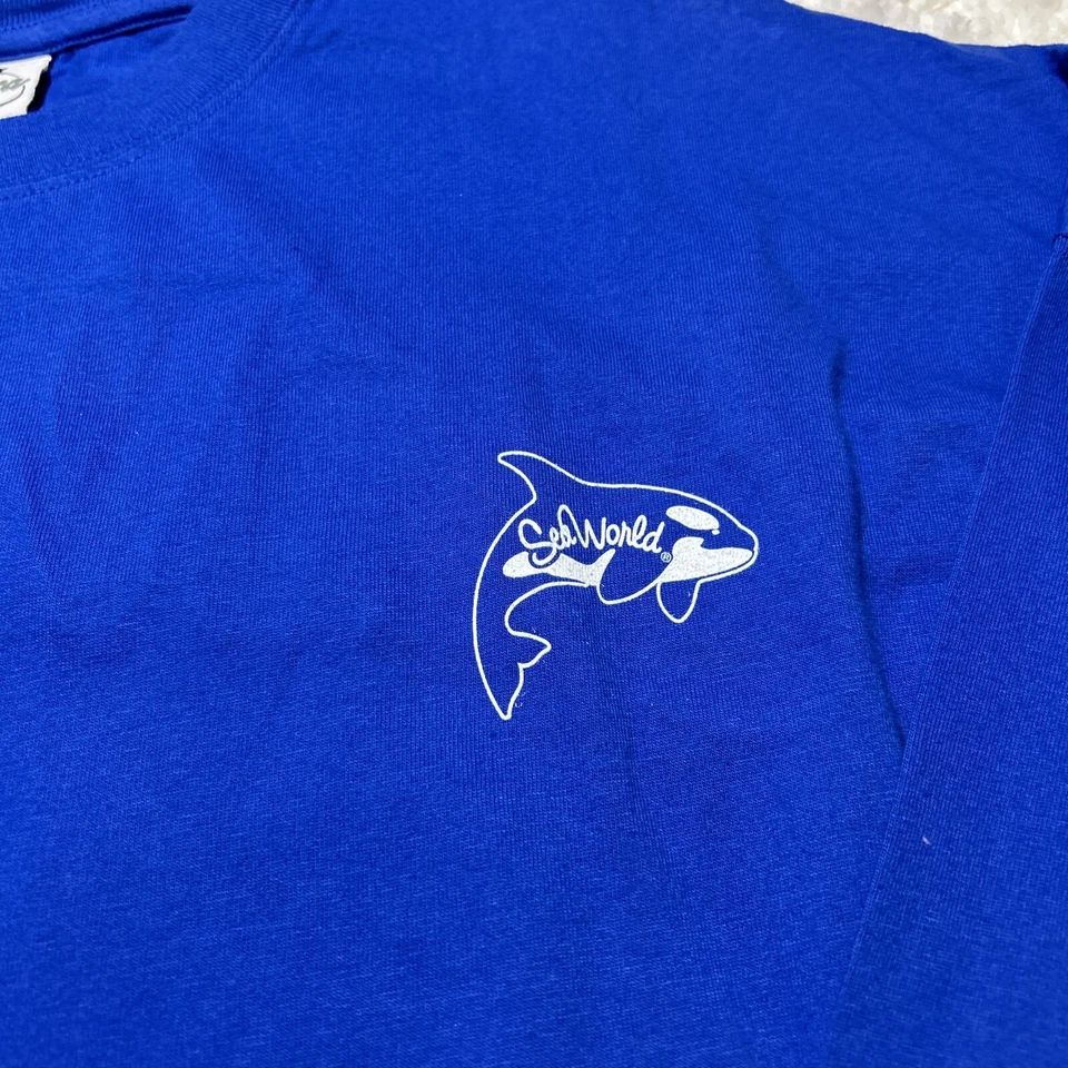 SeaWorld Shirt Mens Small Blue White Oversized Fit Longsleeve Amusement Park - Image 2 of 4