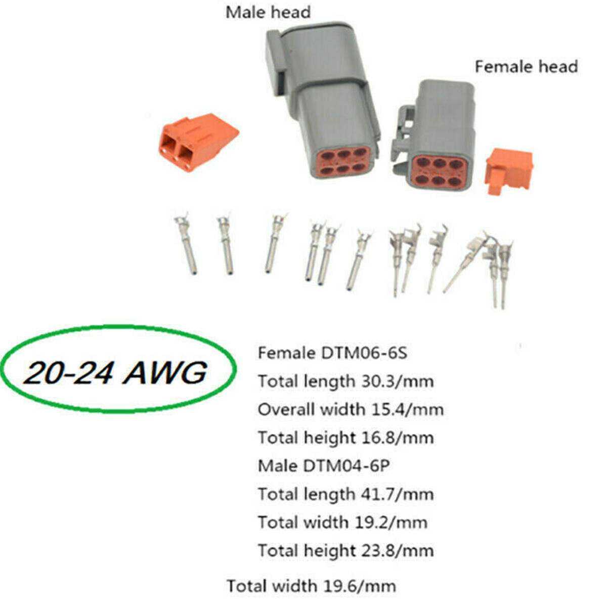 Deutsch DTM 2/3/4/6/8/12 Pin Waterproof Electrical Wire Connector Kit 20-24 AWG