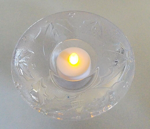 Orrefors Sweden Crystal Holly Votive Holiday Tea Candle B41-8233 - Picture 8 of 12