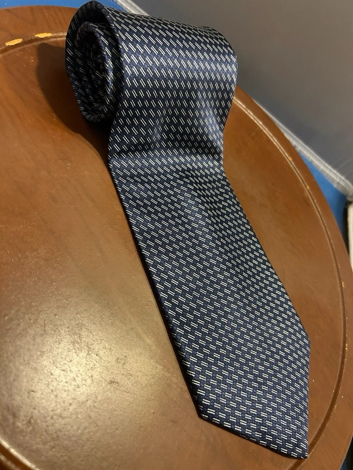 Пуританский мужской галстук с геометрическим узором синий 100% шелк - Изображение 2 из 4