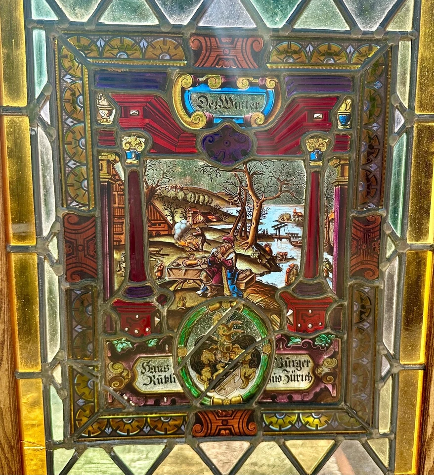 Vitraux (la paire) suisse renaissance XVIII eme - Photo 3/4