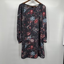 LOFT Dress Womens 10 Gray Floral Long Sleeve Sheath Knee Length Career office