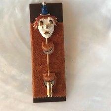 Vintage White Face with Orange Hair  Blue Hat Enamel  Goldtone CLOWN Head