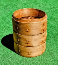 7" Bamboo Wooden Steamer 3 Baskets NO LID-Vegetable/Fish/Meat Dim Sum 3 Tier Set