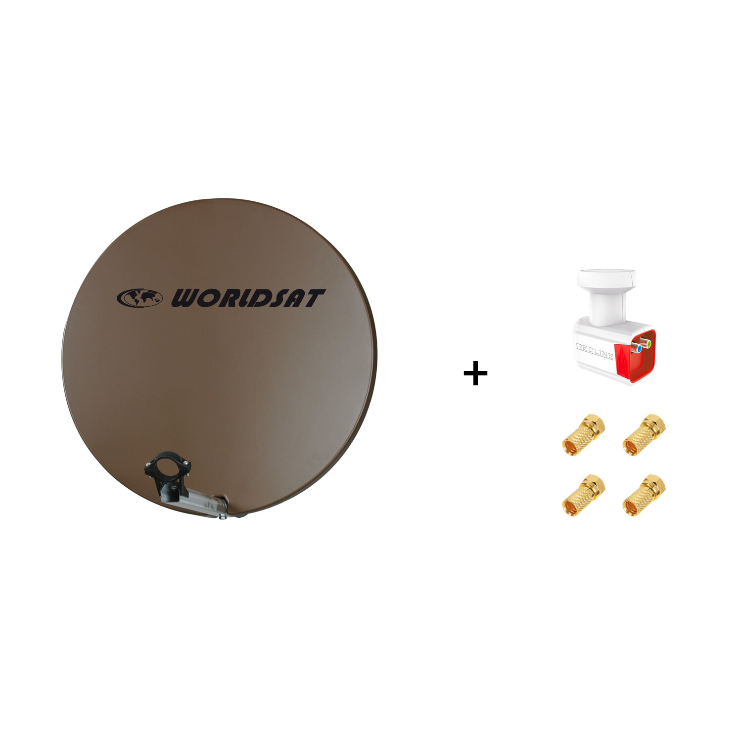 Antenne parabole WORLDSAT fibre SMC 60 cm marron avec LNB Twin et fiches F TV