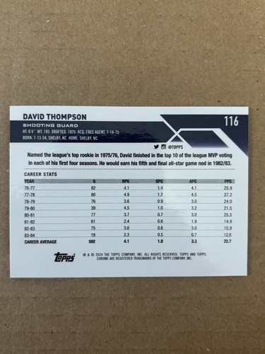 2023-24 Topps Chrome - Green #116 David Thompson /99 - Picture 2 of 2