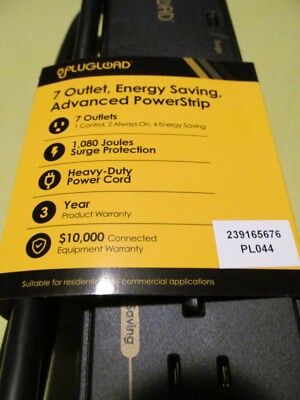 PlugLoad 7 Outlet Energy Saving Advanced Powerstrip Black BRAND NEW Quick Ship