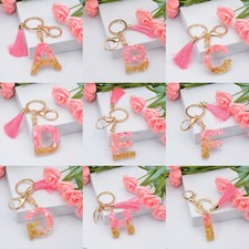 New Fashion English Letter Keychain With Tassel Pink A-Z Keyring Glitter Sequins