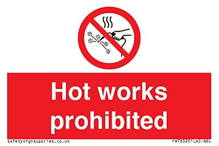Cartello "Hot works vietato", 75 x 50 mm, formato A8L