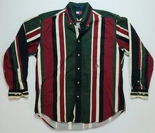 Rare Vintage TOMMY HILFIGER Lion Crest Pocket Striped Button Front Shirt 90s M