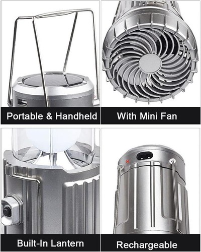 Tragbarer Solar Camping Zelt Ventilator mit LED Camping Laterne Notfall Kit - Bild 10 von 13