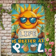 [Vibrant Pool Sign] Retro 8x12 Inch Tin Metal Signs | Vibrant 'Life is Better at