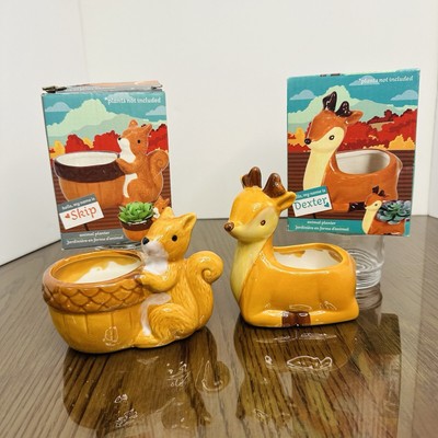 Small Squirrel With Nut and Deer Planter Set