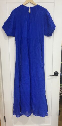 DISSH Kadi Crinkle Linen Midi Dress Sz 16 Cobalt Blue - Picture 5 of 5